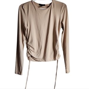 Ambiance Beige Long Sleeve Top with Ruched Sides